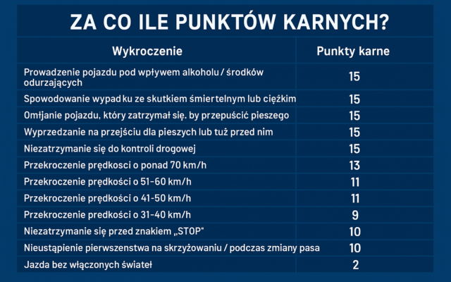 Za co ile punktów karnych?